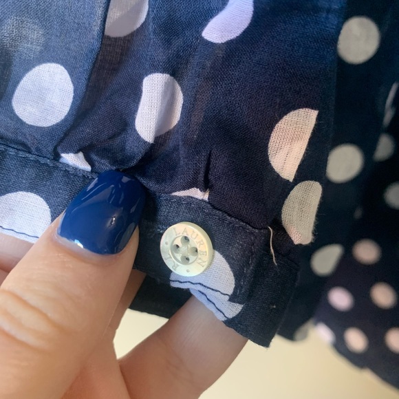 Ralph Lauren Blue Polka Dot Thin Linen Drawstring Over Shirt Blouse - Picture 4 of 5